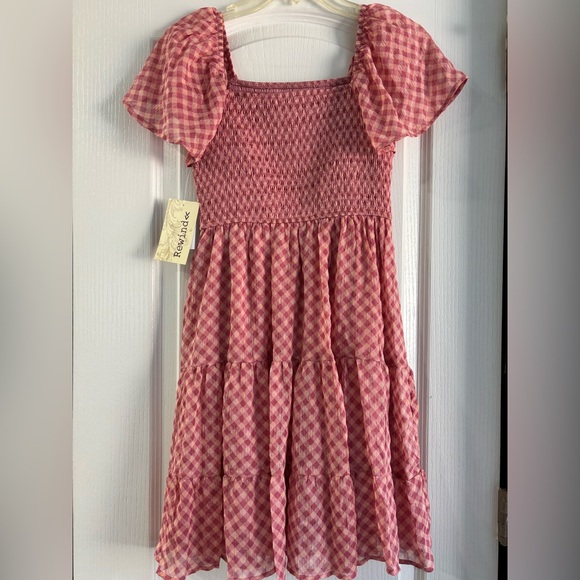 Rewind Dresses & Skirts - Women’s boho pink red plaid pattern dress Size S made by Rewind, BNWT